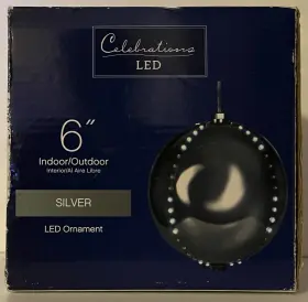 Celebrations 843518042014 Led 6 Inch Indoor/outdoor Silver Ornament With Box Tested