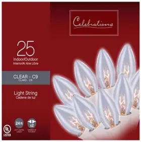 C44g4111 Celebrations Incandescent C9 Clear 25-ct White Wire Christmas String Lights 24ft