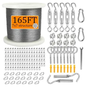 Ch-0177 Chicarry 165ft/328ft Wire Rope Kit 1/16 Inch Stainless Steel Cable 7x7 Silver