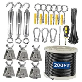 Shk01 Chuge String Lights Suspension Kit 200ft 304 Stainless Steel Wire Rope Black Nylon