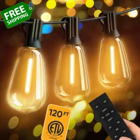 Tysl-ap09-e12-60l Cinoton 120ft Led Outdoor String Lights With Remote 60 2 Edison Shatterproof Bu