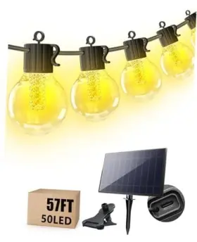 57ft-g40 Coinvalut E26sl25 Outdoor Solar String Lights Waterproof - Brighter 57ft Warm White
