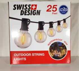 Csdf-23fosl-4 Concept3 Llc Swiss Design Outdoor String Lights Led Warm White 25ft Waterproof Ip44 Ul Black