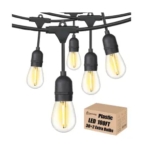 Damaing 717373932905 Outdoor String Lights Led 100ft Patio With 32 Shatterproof S14 Dimmabl