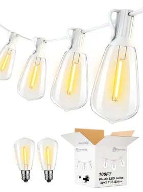 B0bpy881hk Damaing 100ft Led Outdoor Patio String Lights 52 Shatterproof Edison Bulbs