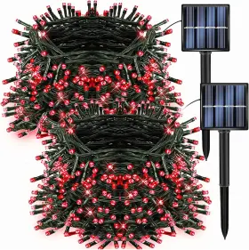 Dazzle Bright 600609090992 2-pack 132ft 400-led Red Solar Christmas String Lights 8 Modes Wa