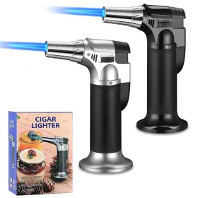 Dbzqscw 741532878230 2 Pack Butane Torch Blow Refillable Lighter Silver And Black