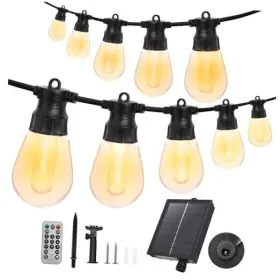 Ad-001 Dukvi 50ft Solar Powered String Lights Outdoor 15 Edison Bulbs S14 Warm Color