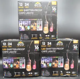 Ecoscapes 030878469180 3 Pack/72 Ft Total 24 Led Shatter-proof Cafe Lights 16 Colors