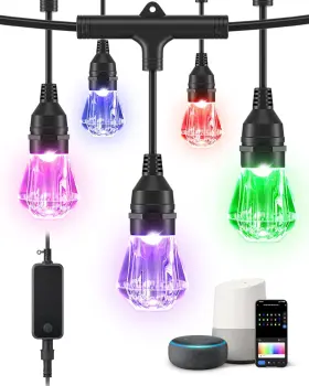 Edishine 445022499471 Smart String Lights 48ft Outdoor Patio With 18 Shatterproof Acr