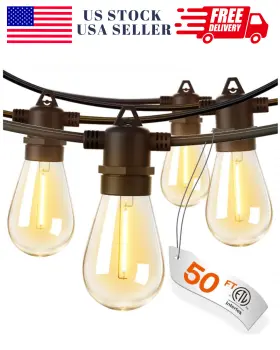Edison 744759521057 50ft Outdoor Led String Lights With Shatterproof Bulbs Weatherproof Com