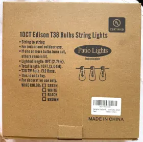 Bo7fbdmvv4j Edison Indoor/outdoor String Lights 10 Bulbs T38 E12 Base 10ft Spare Bulb Fuse