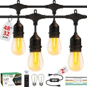 Eik-48ft-30 Eikoson 50ft Outdoor String Lights Waterproof With 30 2 Bulbs