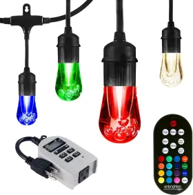 Enbrighten 445001654679 Seasons Vintage Led Cafe String Lights 48ft 24 Acrylic Bulbs Color