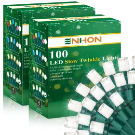B0fk4vd3nf Enhon 100 Led 35ft Green Wire Slow Twinkle Pulsing Christmas Lights