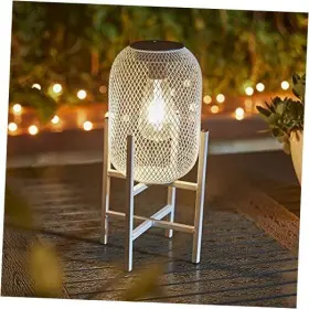 2023300029 Euty Solar Lantern Outdoor Waterproof Metal Hollow Out Mesh Ellipsoids White