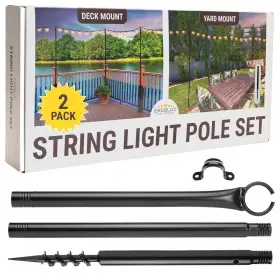 Excello Global Products 313036529552 Two 9 Ft. String Light Poles Black