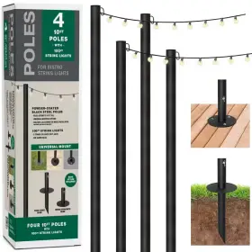 Excello Global Products 711181844849 Four 10ft. Outdoor String Light Poles With 100-light 100 Ft. Led Plug-in Globe B