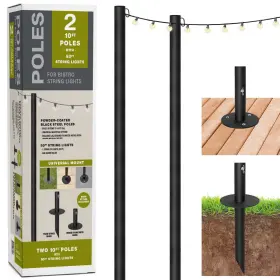 B0cjkn7h4d Excello Global Products Bistro String Light Poles 2-pack 10ft With Mounts And Led Lights