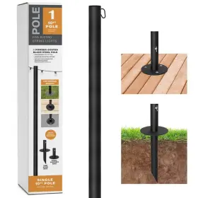Egp-hd-0429 Excello Global Products Single 10 Ft. String Light Pole Black