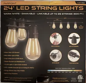 Flls241206 Farpoint 24ft Led String Lights Warm White Dimmable Brand New And Sealed
