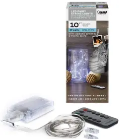 Fy10-30 Feit Electric Fy10-30/usb/cw/slv24 Led String Light 10ft With Remote Clips Usb/battery Operated 24-pack