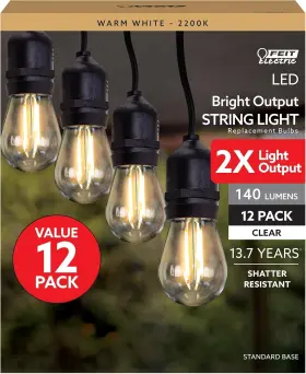 S14ho Feit Electric S14ho/822/fil/12 12 Pack S14 Led Filament Light Bulbs High Output 2200k Warm White 140 Lumens