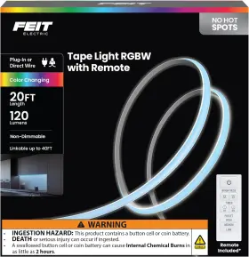 Tape240 Feit Electric Tape240/cob/rgb 20ft Color Led Tape Light Cob Technology Customizable Length Re