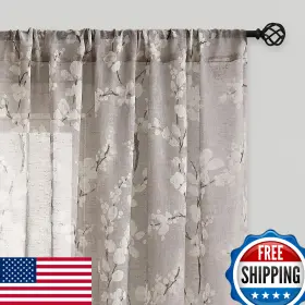 B07w6dr2lh Fmfunctex Linen Sheer Curtains For Bedroom Tan White Blossom Print 96