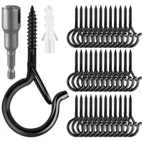 B0dgq7x6v5 Fsah 96x Q-hanger Hooks For Outdoor String Lights Safety Buckle Black Screw