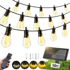 Fuanxiei 785034409998 50ft Solar String Lights Outdoor Patio S14 Dimmable Remote Waterproof