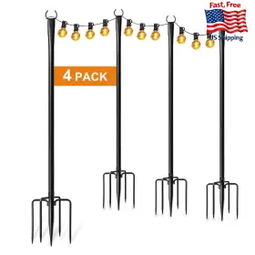 B0dfcgdvck Fussion 4-pack Outdoor String Light Poles Adjustable Metal Hanger For Patio Decor/garde