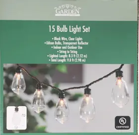 Garden Collection 195464410714 2 Edison 15 Bulb Light Set 9.8 Ft Black Cord