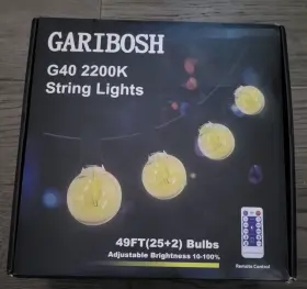 Dfqy-ss15 Garibosh Solar String Lights 49ft G40 2200k Warm White With Remote Adjustable Bright