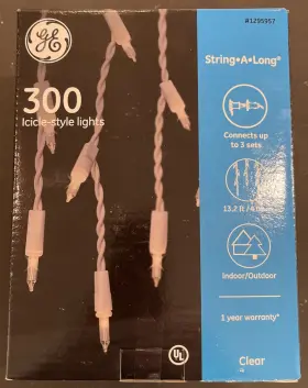 560683 Ge Icicle-style String-a-long Outdoor Lights 300 Clear Bulbs 13.2ft White Cord