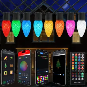 B0dgqddwjq Gemce Smart C9 Christmas Outdoor Lights 66ft 100 Rgb Led String App/remote Music Sy