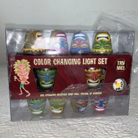 Gemmy 086786305348 Vintage 2004 Tiki Island Luau Lounge Color Changing 10 Light Set Working