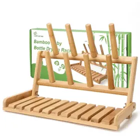 Ba-001ra Giftamaz Bamboo Baby Bottle Drying Rack Space Saving Countertop Holder Portabl