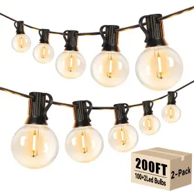 Skuwdvg1221h50 Globe 200ft Outdoor String Lights 30w G40 Patio Waterproof Edison Bulbs