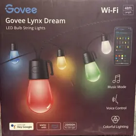 H7028 Govee Lynx Dream Led String Lights 48ft Rgbw Wi-fi 15 Bulbs Outdoor Music Mode