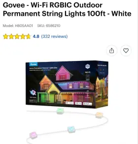 H805aa01sku Govee 6586210 Wi Fi Rgbic Outdoor Permanent String Lights 100ft Brand New Open Boxes