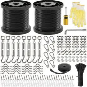 B0cmqgk2m8 Guattine 400ft Outdoor String Light Hanging Kit - Nylon Coated Stainless Steel Wire Rope