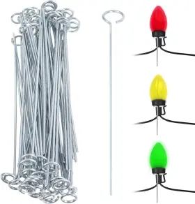 Gt-013 Guotwozi 60 Pack Metal Christmas Light Stakes 9.8 Inch Heavy Duty Ground Silver