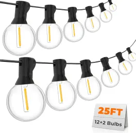 Hcp096sl Gvvoohome Eco 25ft G40 Led String Lights With 12 Plastic Edison Bulbs 2 Spare Outdoor/indoor