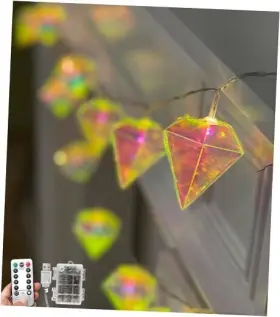 Gz-lt303p-20-fba Gzero Iridescent Big Diamond String Lights 10ft 20 Led Fairy Light Yellow-diamond