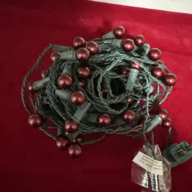 E109855 H S Craft Vtg Red Pearl Christmas Lights String With 70 Round Bulbs.indoor Outdoor