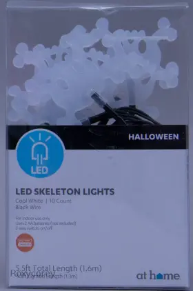 Halloween 197154240229 2-10 Led Cool White Skeleton String Lights Black Wire Nib