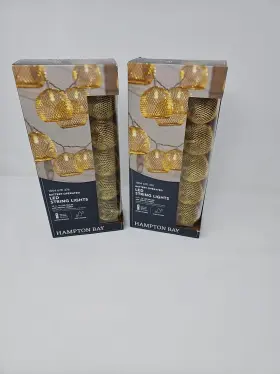 Hampton Bay 012109105081 Lot 2 Indoor 12ft Battery Operated Metal 10-light Led String Lights