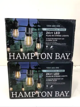 1004683594 Hampton Bay Lot Of 2 Indoor/outdoor 24ft 12-light Plug In String Light Blacknew