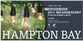 1006695149 Hampton Bay 12-light 24ft Indoor/outdoor Plug-in Incandescent Edison String Light